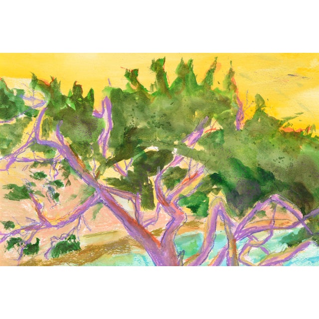 Early 21st Century Karen Druker "Purple Cypress" Modern Pastel Vertical Landscape Circa 2010 For Sale - Image 5 of 7