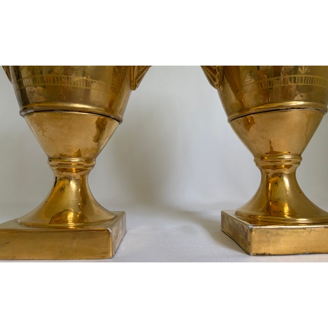 19th Century French Old Paris Gilt Porcelain Swan-Handle Urn Vases – Pair For Sale - Image 12 of 16