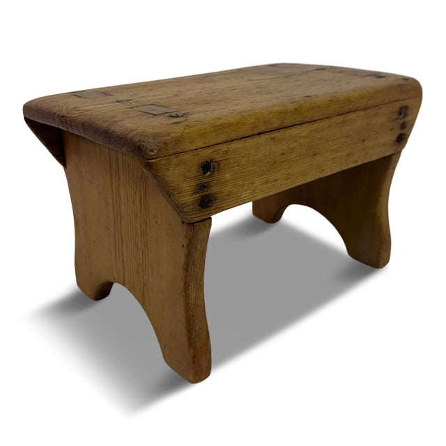 Small Primitive Rustic Pine Stool, 1890s For Sale - Image 12 of 12