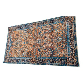 Vintage Yezd Brown and Blue Rug - 2'8'' x 4'9'' For Sale