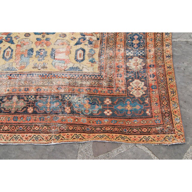 1880s Antique Allover Macaroon Yellow Blue Hand-Knotted Rug - 10’7” X 13’ For Sale In Los Angeles - Image 6 of 11