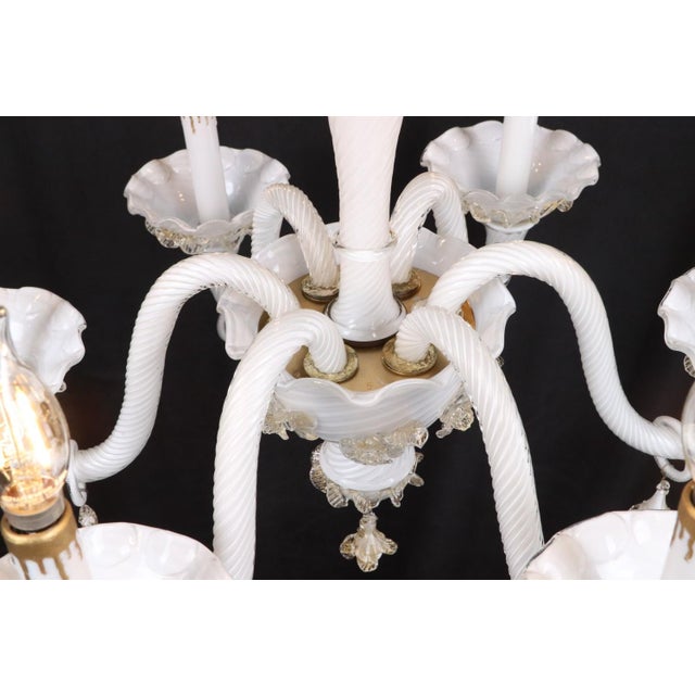 Vintage White Glass Gold 6 S Arm Chandelier For Sale - Image 11 of 16