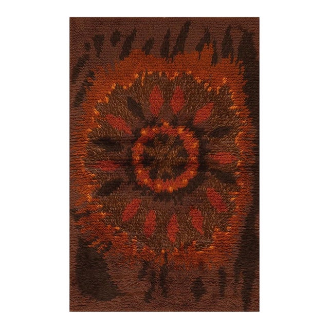 1950s Brown Mid-Century Scandinavian Modernist Diamond Swedish Wool Carpet Rug For Sale