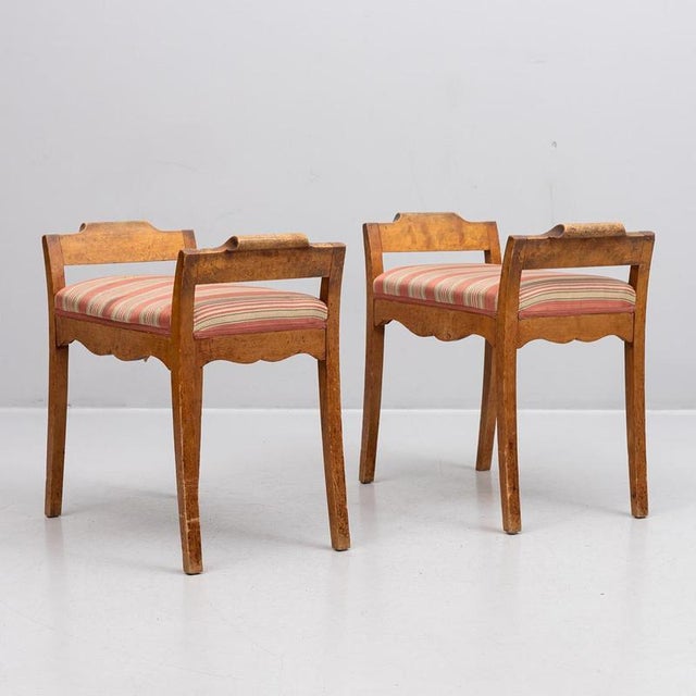 Very unusual pair of Swedish biedermeier ottoman banquet in a highly French polished finish with lovely detail. Length...
