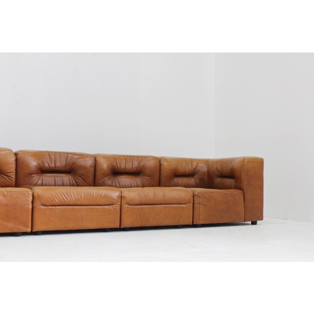 Vintage Modular Sofa in Cognac Leather, Italy, 1970s, Set of 4 For Sale - Image 9 of 13