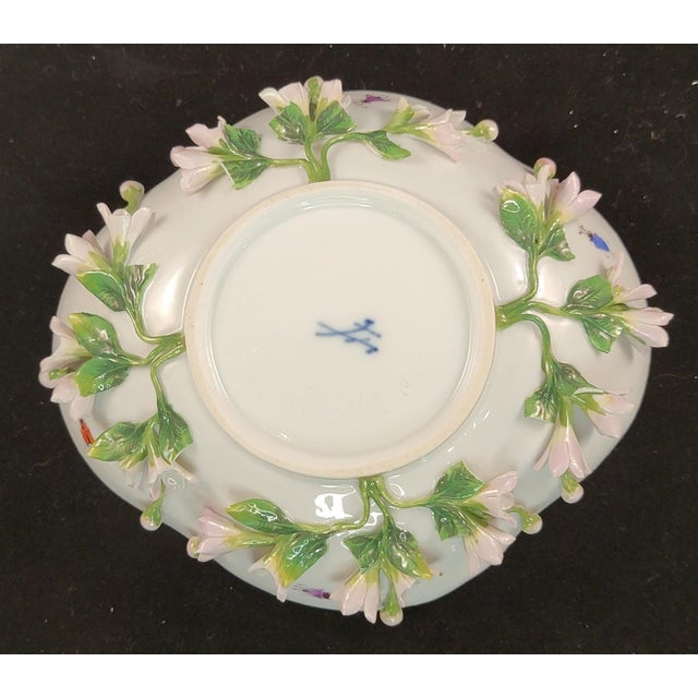 Ceramic Mid-19th Century Meissen Porcelain Tea Cup and Saucer: Encrusted Flowers, Hand Painted Insects For Sale - Image 7 of 10