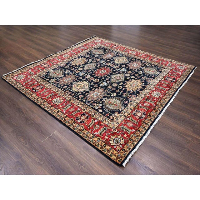 2010s Black, Vegetable Dyes, 100% Wool, Soft Pile, Karajeh Design With All Over Pattern, Hand Knotted, Square, Oriental Rug For Sale - Image 11 of 12