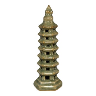 Antique Chinese Longquan Celadon Pagoda Ceramic Statue For Sale