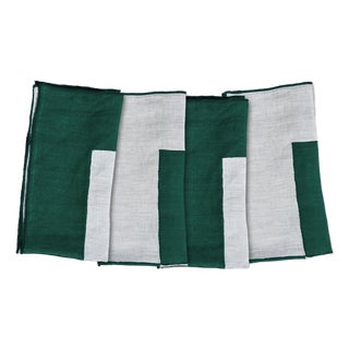Misette Bauhaus Embroidered Linen Napkins in Green, Set of 4 For Sale