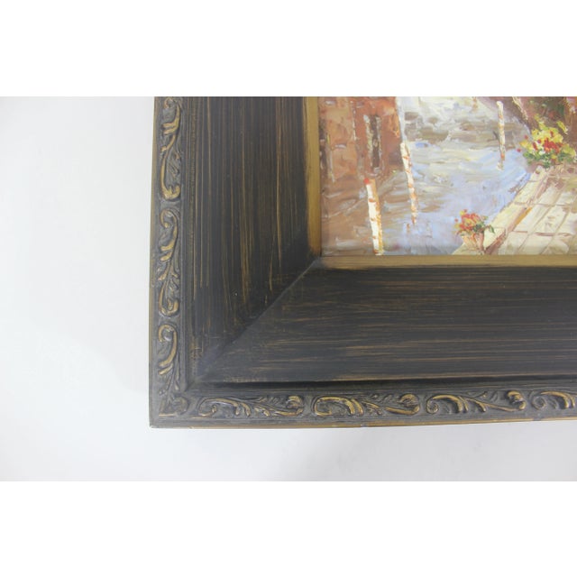 1960s Vintage European Village Scene Oil Painting, Original Art Gold Washed Plaster Frame For Sale - Image 5 of 13