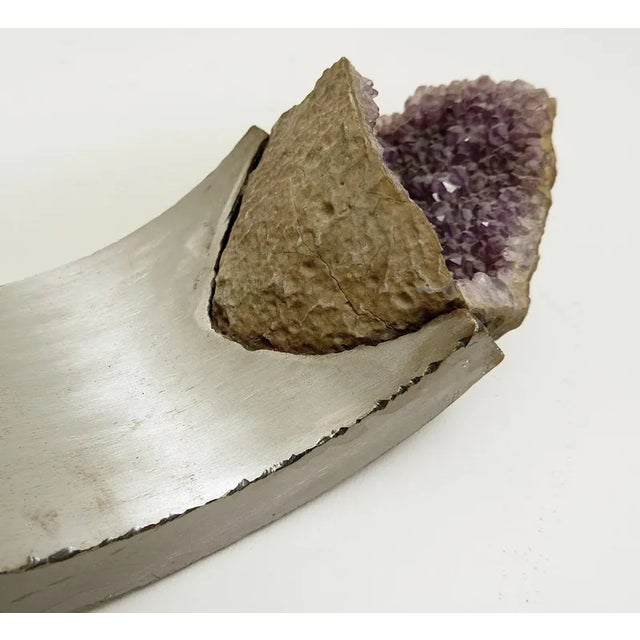 Brushed Aluminum and Amethyst Arc Sculpture For Sale - Image 4 of 10