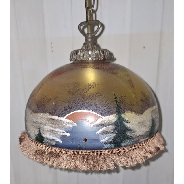 Goldenrod Antique Ceiling Lamp with Glass Shade and Brass Mounting, 1900s For Sale - Image 8 of 9