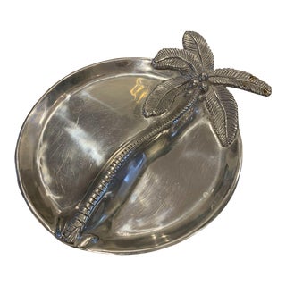 2000s Mariposa Palm Tree Silver Serving Tray For Sale