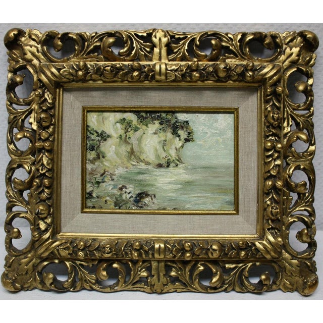 1920s Cliffside Coast, Oil Painting on Cardboard, Framed For Sale - Image 5 of 8
