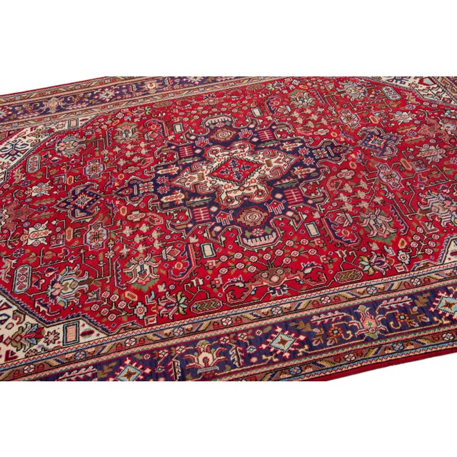1960s Vintage Persian Tabriz Handmade Medallion Red Wool Rug For Sale In New York - Image 6 of 7
