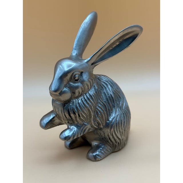 English Vintage Silver-Tone Plated Brass Rabbit Sculpture – Made in India For Sale - Image 3 of 11