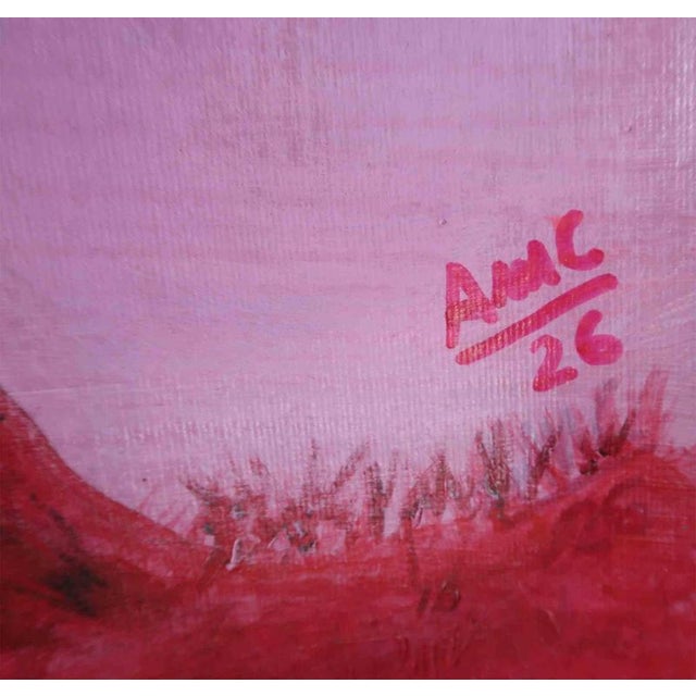 This evocative painting by Anna Maria Caboni presents a stylized nocturnal landscape imbued with symbolism and quiet...