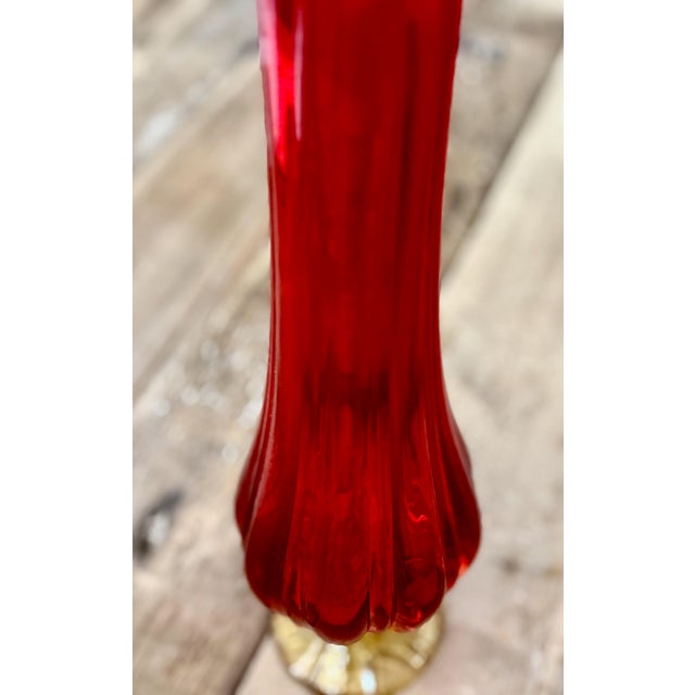 1970s Vintage Le Smith Amberina Swung Pedestal Vase - Mid Century Modern - 22"h For Sale - Image 5 of 9