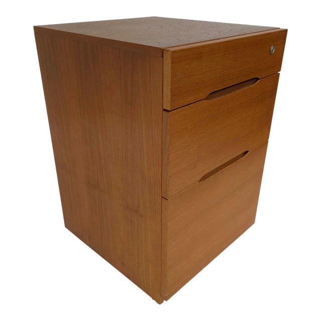 Jasper Furniture Danish Modern Teak Locking and Rolling Filing Cabinet For Sale