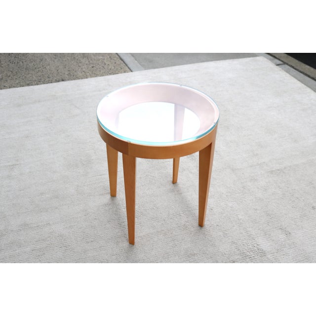 Modern Mark Goetz for Bernhardt Design Cirque Maple and Glass Round Side Table For Sale - Image 10 of 12