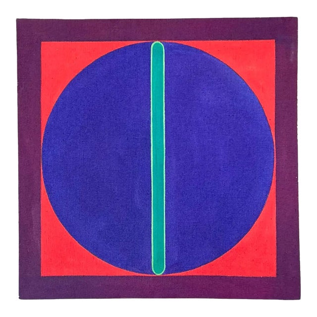 Vintage Geometric Abstract Painting on Canvas For Sale