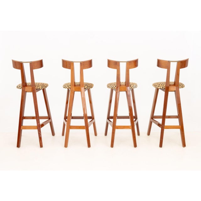 Mid-Century Modern Leopard Print Upholstered Stools, 4 For Sale In New York - Image 6 of 6