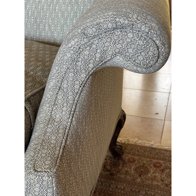 Navy Blue Vintage Reproduction Camelback Newly Upholstered Sofa With Coordinating Custom Blue Velvet Accent Pillows For Sale - Image 8 of 12