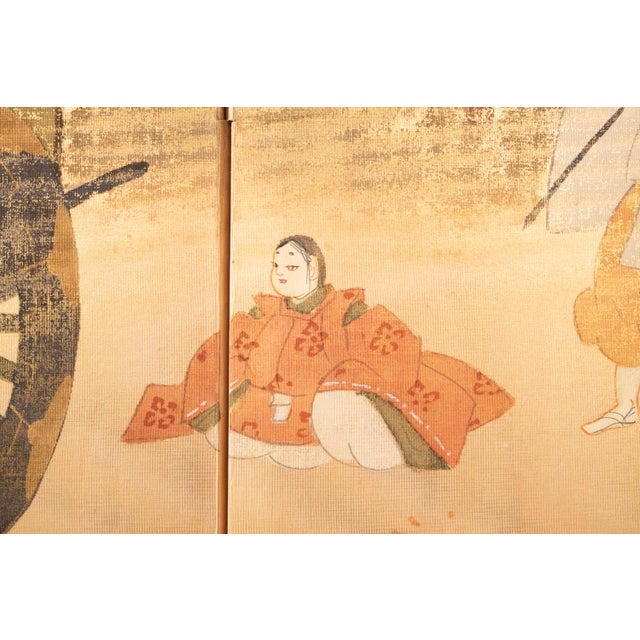 1970-1980s Shōwa Era Japanese Silk Byobu Screen "The Tale of Genji" For Sale - Image 12 of 18
