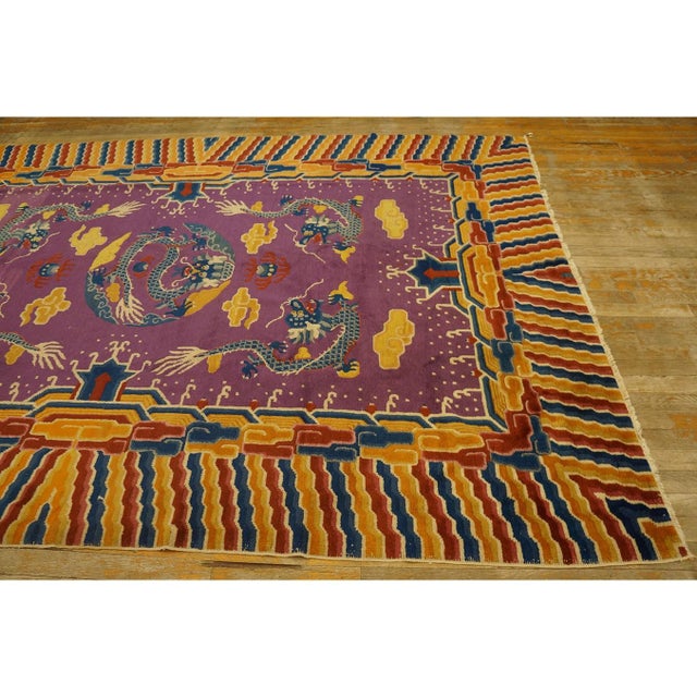 Chinese Rare 19th C. Chinese Dragon Ningxia Rug in Moody Purple and Orange C. 1890 (6x9) For Sale - Image 3 of 10