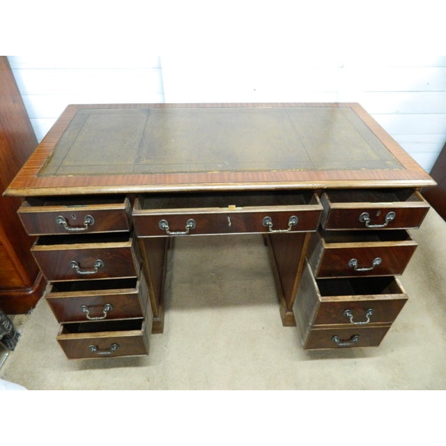 Brown Vintage Mahogany Veneer Pedestal Desk, 1950s For Sale - Image 8 of 11