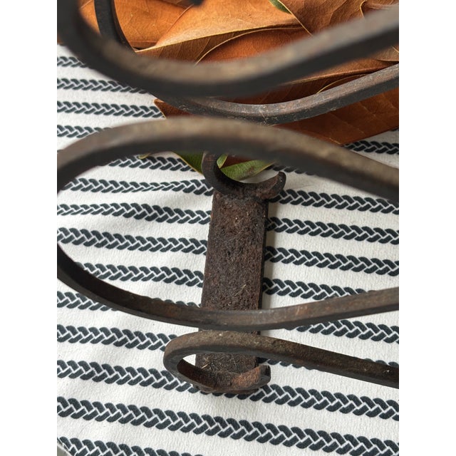 Brown Antique Hand-Forged Wrought Iron Tabletop Wine Rack / Rolling Pin Holder For Sale - Image 8 of 10