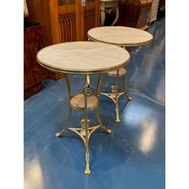 Pair of Vintage French Empire Style Bronze and Marble Gueridon Tables For Sale In Dallas - Image 6 of 6