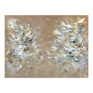 Waves of Freedom - Abstract Gold Tone Textural Floral Acrylic Canvas Painting Original Artwork by Ve Boisvert For Sale