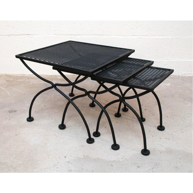 Vintage Black Wrought Iron Outdoor Nesting Tables Set Chairish