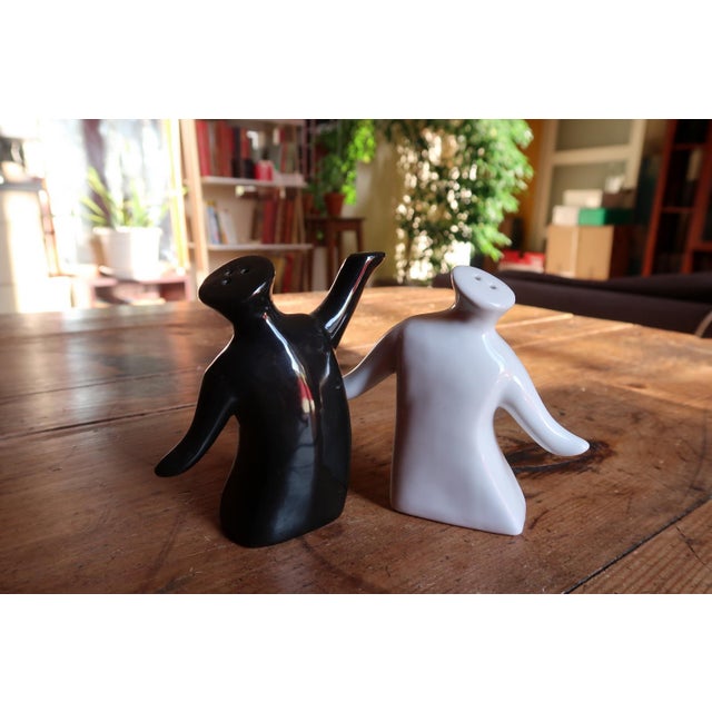 Black Modern Ceramic Salt & Pepper Shakers, Anthropomorphic Black & White Figures For Sale - Image 8 of 8