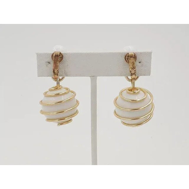 Mid-Century Modern Vintage Signed Trifari White Spiral Clip Earrings, 1954 Ad Piece - 2 Pieces For Sale - Image 3 of 8