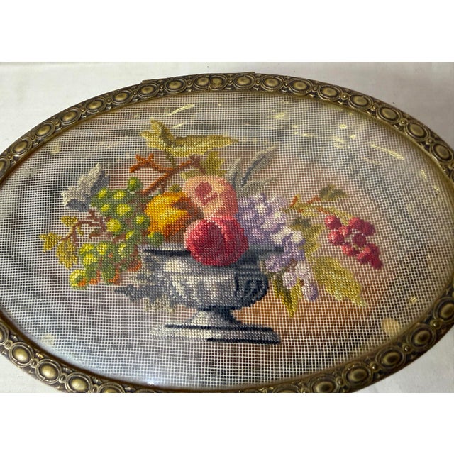 Antique 1800's French Handmade Micro Petit Point Bronze Dresser Jewelry Box Jar For Sale - Image 10 of 11