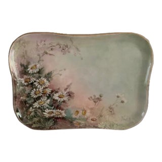 Mid-Century Limoges Daisy Marguerite Porcelain Vanity Floral Tray, France For Sale