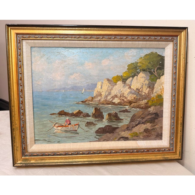 Vintage French Andre Galzenati Impressionism Seascape Nautical Oil Painting Art For Sale - Image 4 of 13