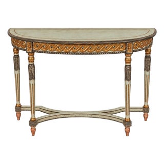 Mid-Century Italian Neoclassical Painted and Gilt Demilune Console Table For Sale