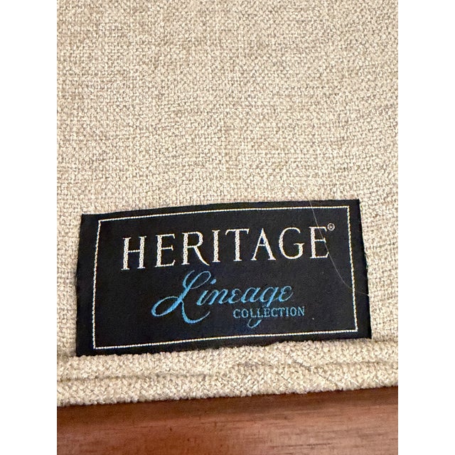Vintage Drexel Heritage Lineage Collection Cane Lounge Chair With New Neutral Upholstery For Sale - Image 9 of 9