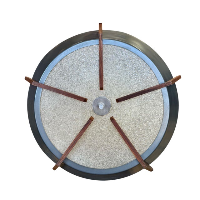 Large Mid-Century Modern Pendant Light in Walnut, Spun Aluminum, and Blackened Aluminum For Sale In Atlanta - Image 6 of 7