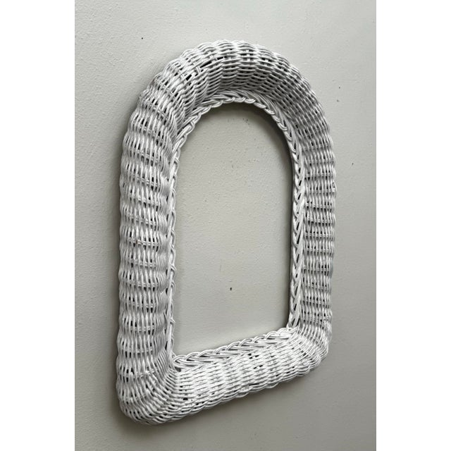 Vintage Boho Chic Coastal White Wicker Painted Arched Wall Picture Frame For Sale - Image 4 of 10