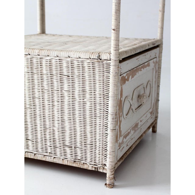 Vintage White Wicker Etagere Shelf With Drawer For Sale - Image 12 of 17