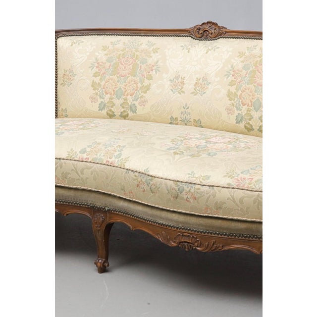 Rococo Style Three-Seater Sofa with Gilt Wooden Frame and Floral Brocade Upholstery, 1920s For Sale - Image 4 of 6