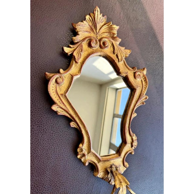 Rococo 1950s Italian Florentine Rococo Vintage Gilded Wood Wall Mirror With Metal Towel Holder For Sale - Image 3 of 10