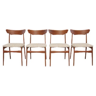 Mid-Century Danish Teak and Wool Dining Chairs from Schiønning & Elgaard, 1960s, Set of 4 For Sale