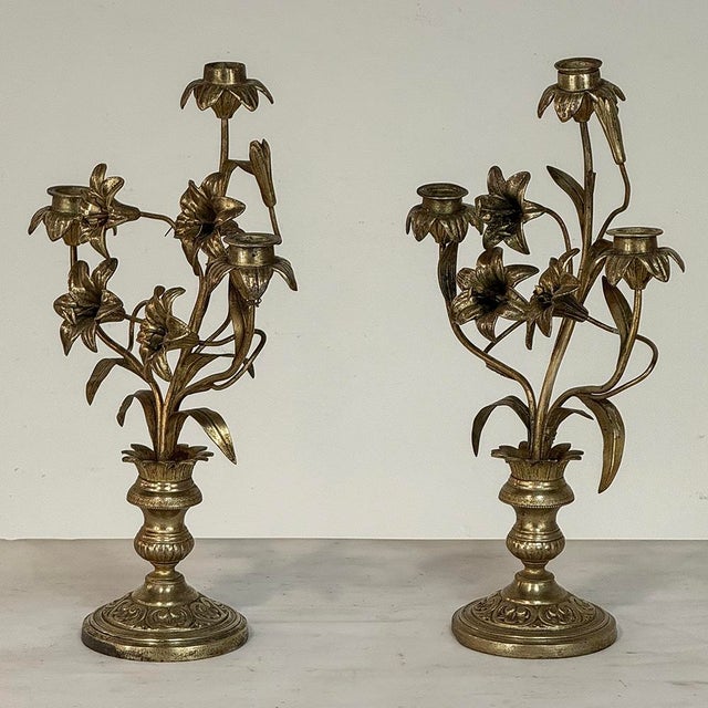 Metal Pair Napoleon III Period Bronze Floral Candelabra For Sale - Image 7 of 11