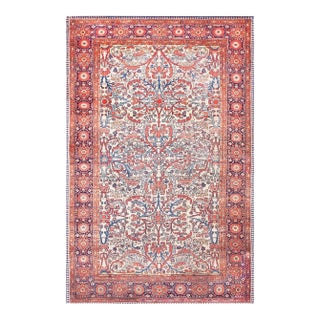 1900s Ivory Medallion Antique Persian Sarouk Farahan Rug 4'3" X 6'2" Handweave Wool Carpet For Sale