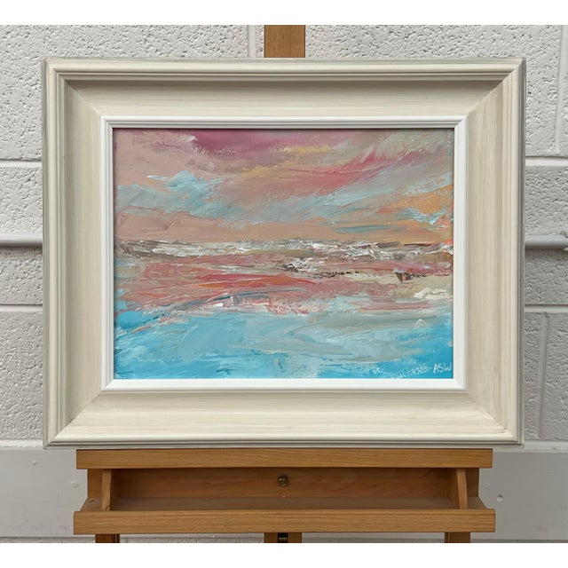 Pink & Blue Abstract Impressionist Painting by Contemporary British Artist 2022 For Sale - Image 12 of 12